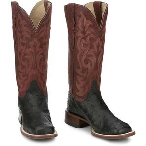 Justin Cowgal Black Full Quill Ostrich Western Boots (Size 9B)